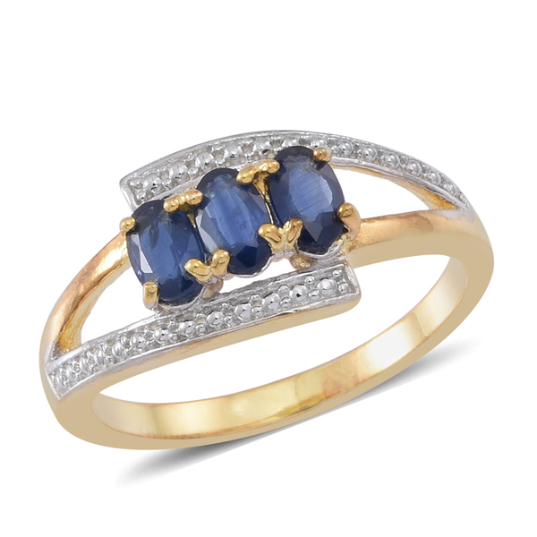 Kanchanaburi Blue Sapphire (Ovl) Trilogy Ring in 14K Gold Overlay Sterling Silver 1.000 Ct.