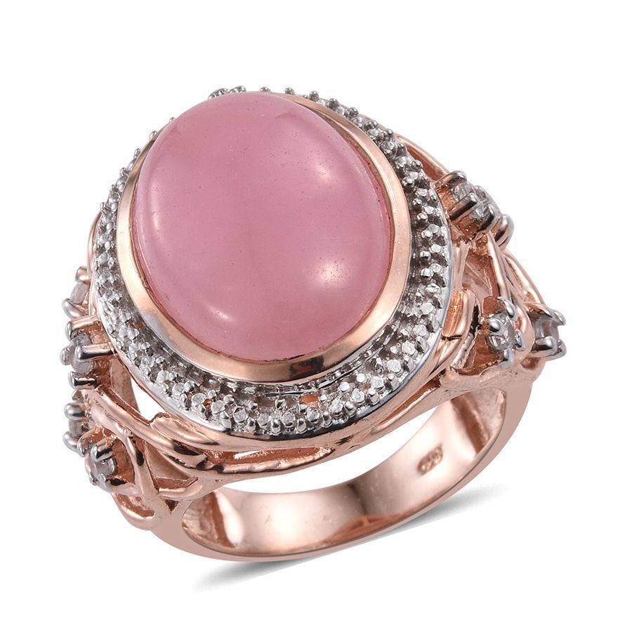 Pink Jade (Ovl 12.85 Ct), Natural Cambodian Zircon Ring in Rose Gold ...
