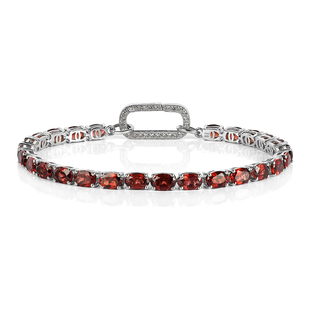 Mozambique Garnet and Simulated Diamond Bracelet in Platinum Overlay Sterling Silver