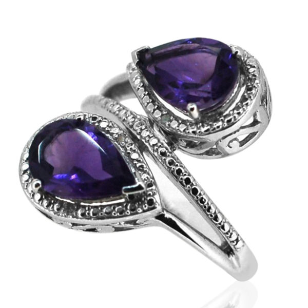 Amethyst (Pear), Diamond Ring in Rhodium Plated Sterling Silver 3.520 Ct.