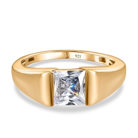 Cubic Zirconia Solitaire Ring in 18K Yellow Gold Vermeil Plated Sterling Silver