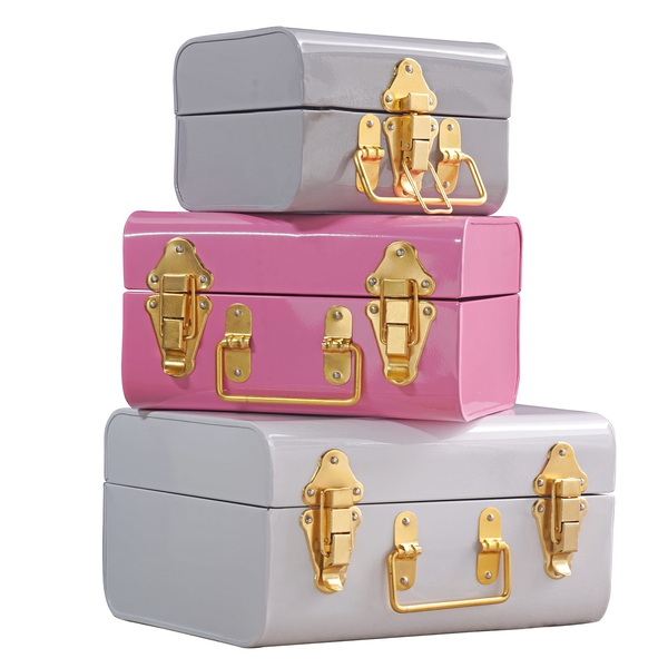 Set of 3 - Storage Trunk with Lock - Pink & Multi