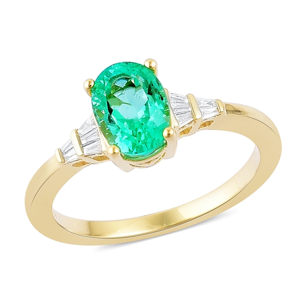 ILIANA 18K Yellow Gold AAAA Boyaca Colombian Emerald (Ovl 1.47 Ct), Diamond (SI-G-H) Ring 1.570 Ct