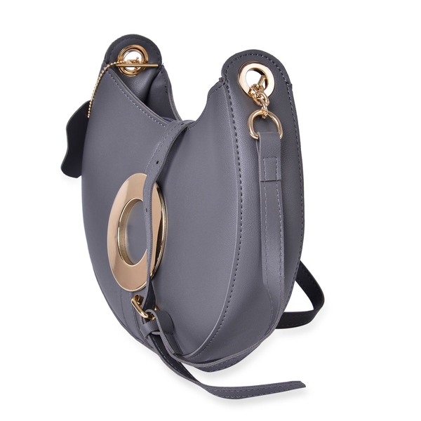 Grey Colour Crescent Moon Shaped Crossbody Bag with Adjustable and Removable Shoulder Strap (Size 24X18X5 Cm)