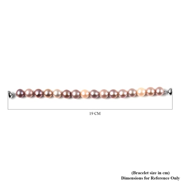 Multi Colour Edison Pearl Bracelet (Size 7 with Magnetic Lock) in Rhodium Overlay Sterling Silver