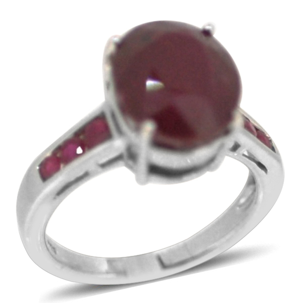 African Ruby (Ovl 8.65 Ct), Ruby Ring in Rhodium Plated Sterling Silver 9.250 Ct.
