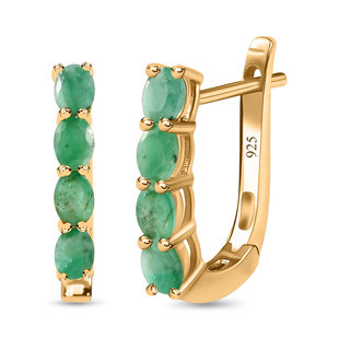 Socoto Emerald Hoop Earrings (With Hook) in 18K Vermeil Gold Plated Sterling Silver 1.27 Ct.