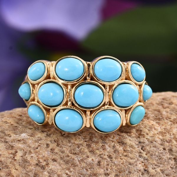 Arizona Sleeping Beauty Turquoise (Ovl) Ring in 14K Gold Overlay Sterling Silver 3.500 Ct.