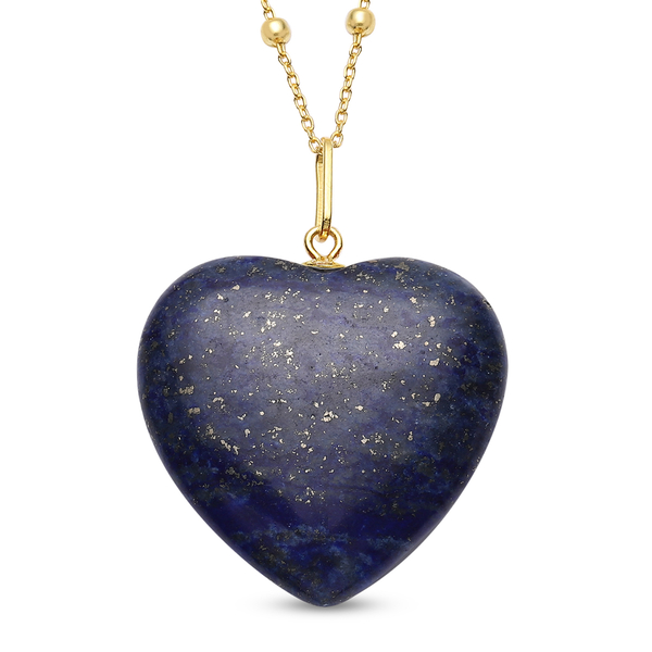Lapis Lazuli Heart Pendant with Chain (Size 20) in Yellow Gold Overlay Sterling Silver