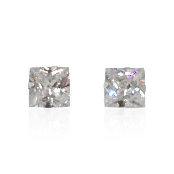 9K Y Gold AAA Simulated Diamond (Sqr) Stud Earrings (with Push Back)