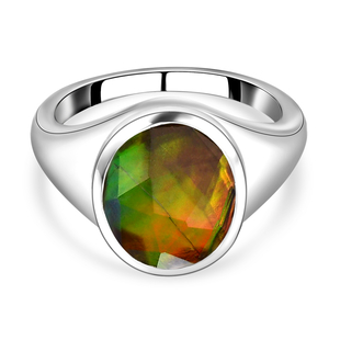 AA Ammolite Solitaire Ring in Platinum Overlay Sterling Silver 2.65 Ct.