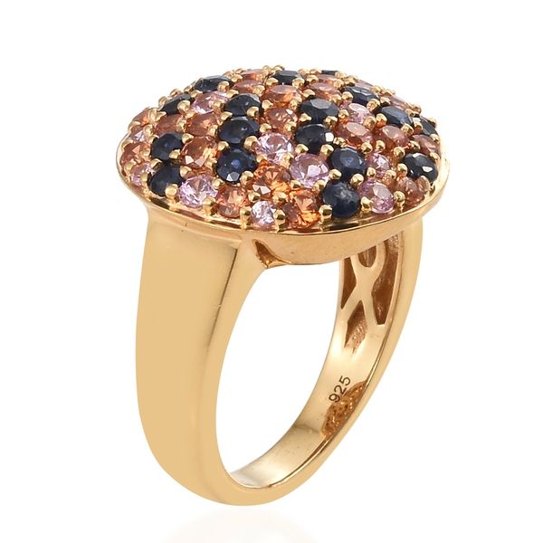 3.25 Ct Rainbow Sapphire Cluster Ring in Gold Plated Silver 6.73 grams