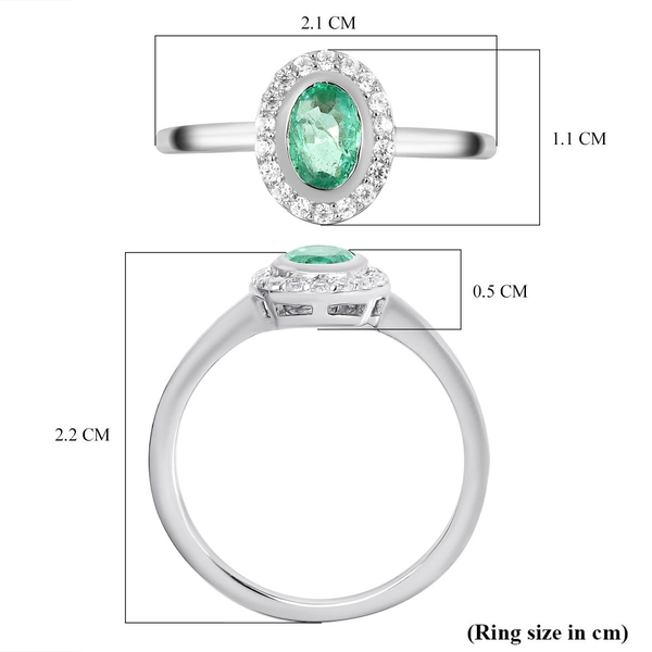 Ethiopian Emerald and Natural Cambodian Zircon Ring in Platinum Overlay Sterling Silver