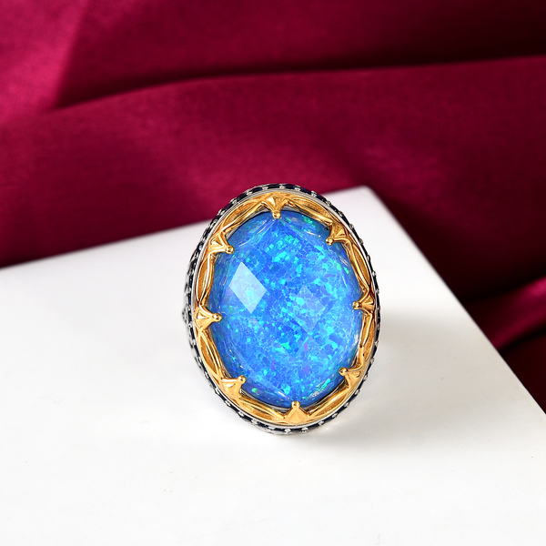 Sajen Silver CULTURAL FLAIR Collection - Doublet Quartz and  Blue Sapphire Ring in Platinum Overlay 