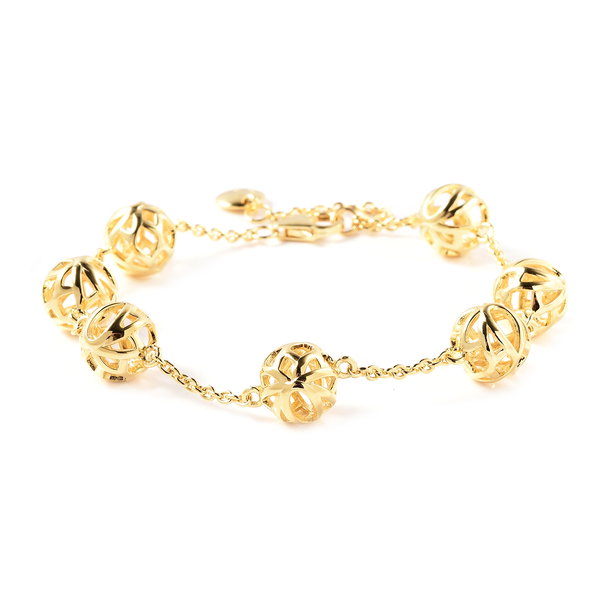 RACHEL GALLEY Lotus Collection - Yellow Gold Overlay Sterling Silver Adjustable Bracelet (Size - 7/7.5/8), Silver wt. 11.35 Gms