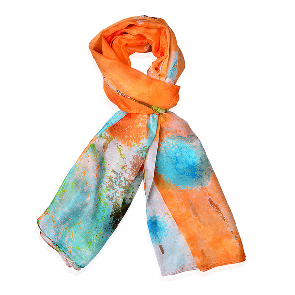 100% Mulberry Silk Orange, Red and Multi Colour Scarf (Size 170x110 Cm)