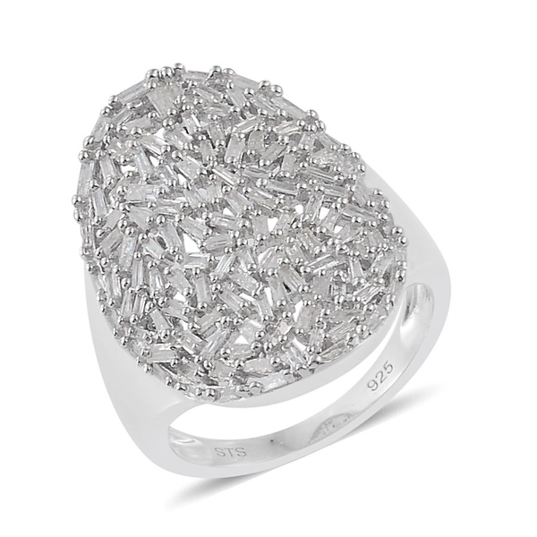 Designer Inspired Fire Cracker Diamond (Bgt) Cluster Ring in Platinum Overlay Sterling Silver 1.500 