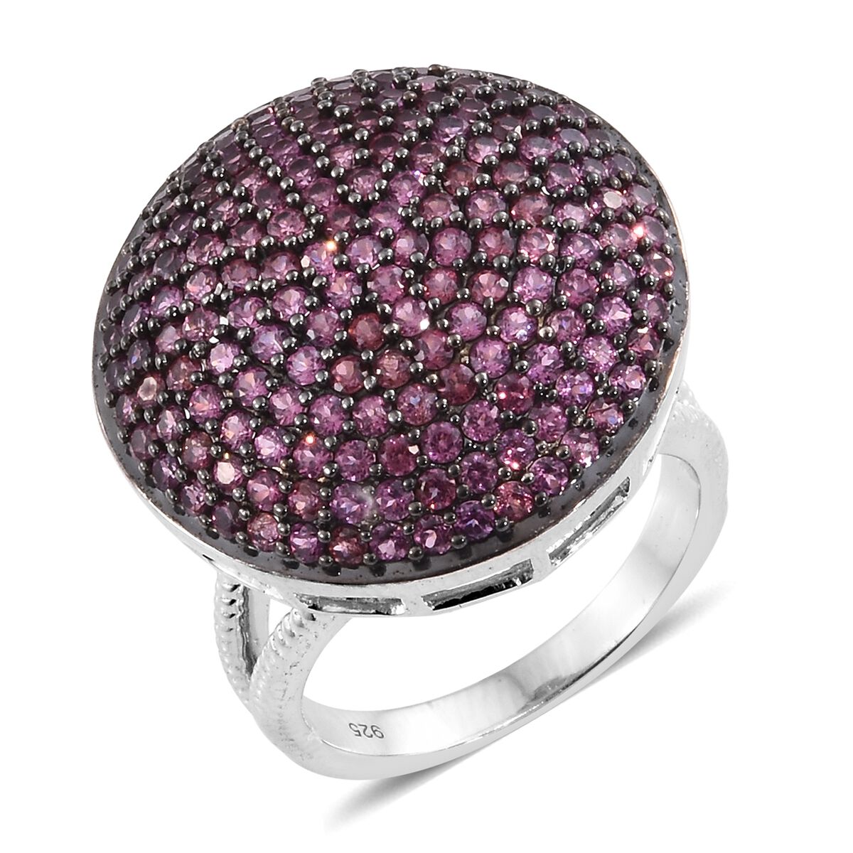 3.25 Ct Red Carpet Rhodolite Garnet Cluster Ring in Rhodium and Platinum Plated Silver 7.64 Grams