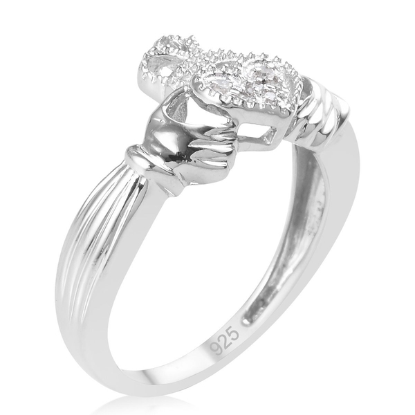Diamond (Rnd) Claddagh Ring in Platinum Overlay Sterling Silver 0.050 Ct.