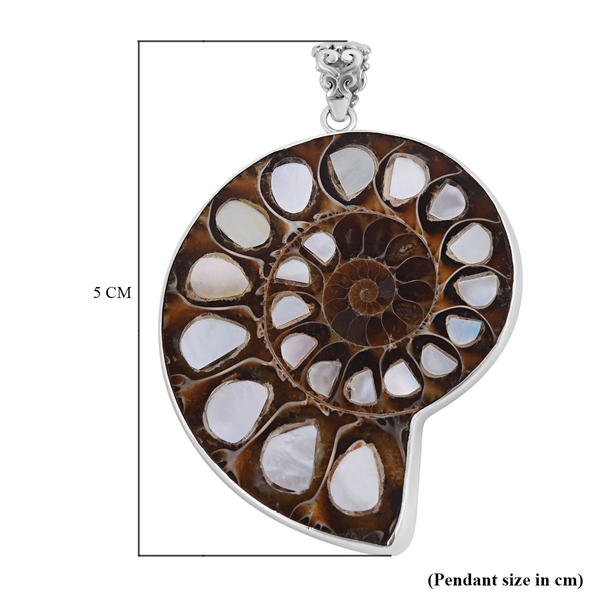 Royal Bali Collection - Ammonite and Mother of Pearl Pendant in Sterling Silver
