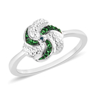Green Diamond Swirl Design Ring (Size N) in Sterling Silver