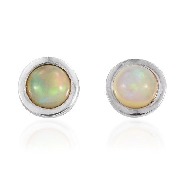 Ethiopian Welo Opal (Rnd) Stud Earrings (with Push Back) in Platinum Overlay Sterling Silver 0.500 C