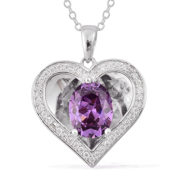 AAA Simulated Amethyst and Simulated White Diamond Pendant With Chain in Rhodium Plated Sterling Sil