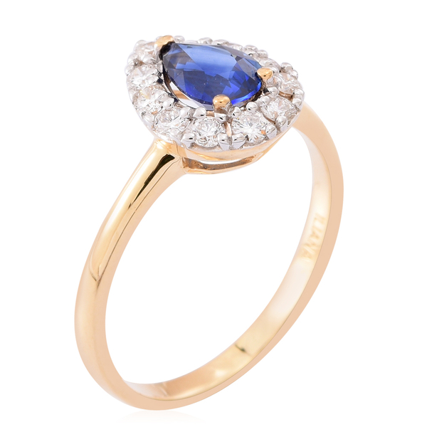 ILIANA 18K Yellow Gold AAAA Ceylon Sapphire (Pear), Diamond (SI/G-H) Ring 1.150 Ct.