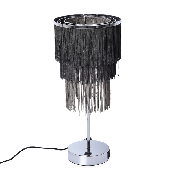 3 Layer Tassel Table Lamp with Two USB Port (H-42 Cm) - Black