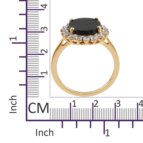 Natural Spectrolite (Ovl 2.35 Ct), Natural Cambodian Zircon Ring in 14K Gold Overlay Sterling Silver 3.250 Ct.