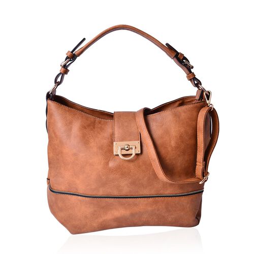 Tan Colour Tote Bag with External Zipper Pocket and Adjustable and Removable Shoulder Strap ...
