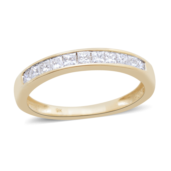 9K Y Gold SGL Certified Diamond (Sqr) (I3/G-H) Half Eternity Band Ring 0.500 Ct.