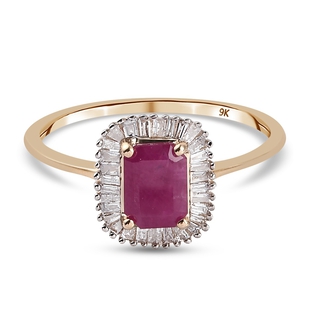 9K Yellow Gold Ruby and Diamond Ring 1.33 Ct.