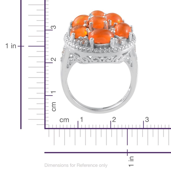 Orange Ethiopian Opal (Rnd 0.50 Ct), White Topaz Ring in Platinum Overlay Sterling Silver 3.000 Ct.