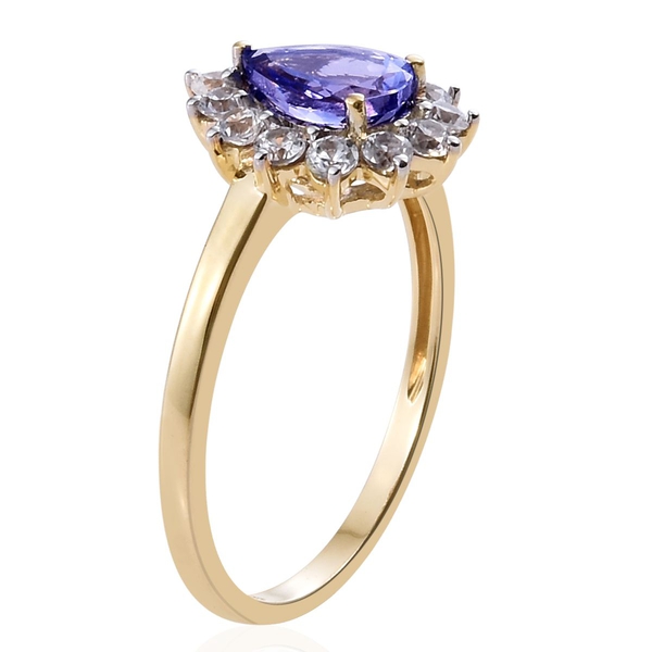 Limited Available- 9K Yellow Gold AA Tanzanite (Pear 1.00 Ct), Natural Cambodian Zircon Ring 1.750 Ct.