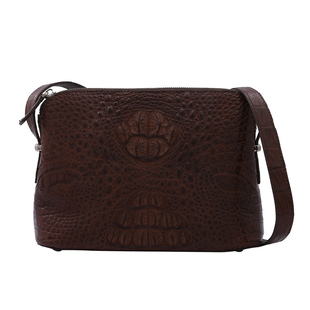RIVER Genuine Crocodile Leather Bag with Zipper Closure - Brown