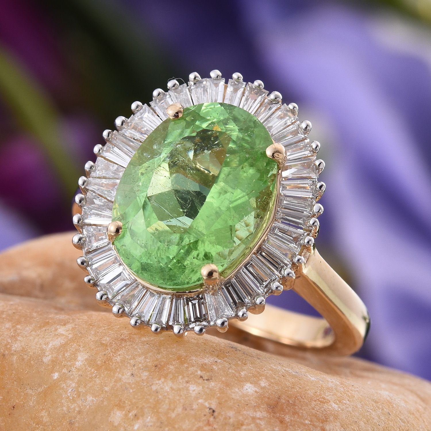 ILIANA 18K Y Gold Mint Green Paraiba Tourmaline (Ovl 4.85 Ct), Diamond Ring 5.400 Ct.