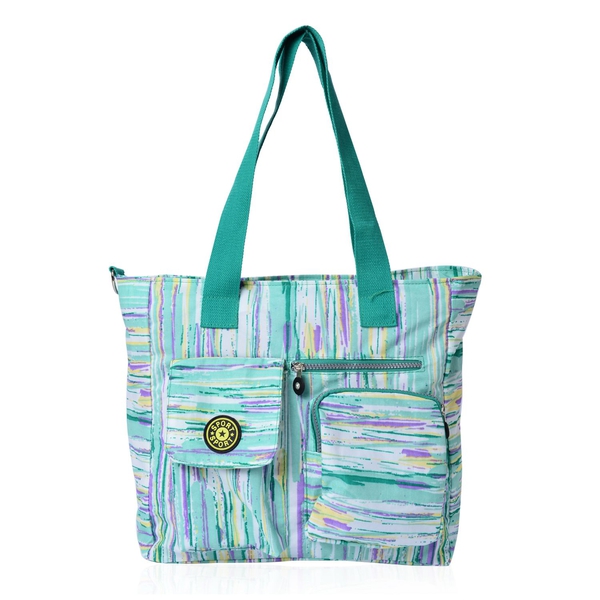 Designer Inspired Green and Multi Colour Printed Hand Bag With External Pocket (Size 32x32x12 Cm)