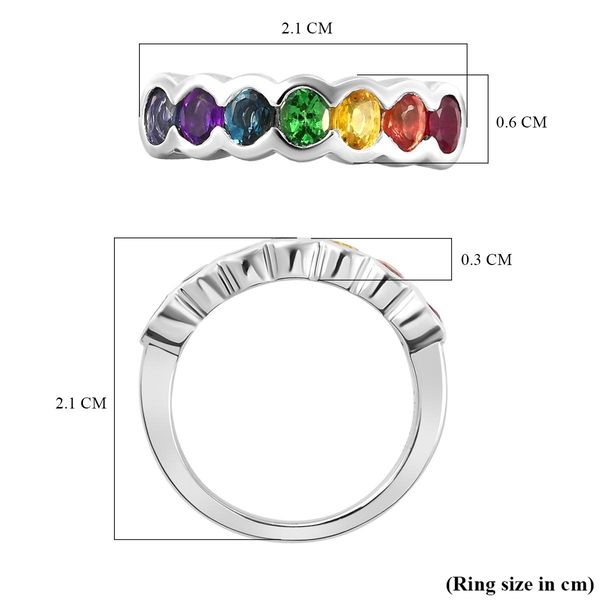 GP - African Ruby and Multi Gemstones Half Eternity Ring in Platinum Overlay Sterling Silver 1.39 Ct.