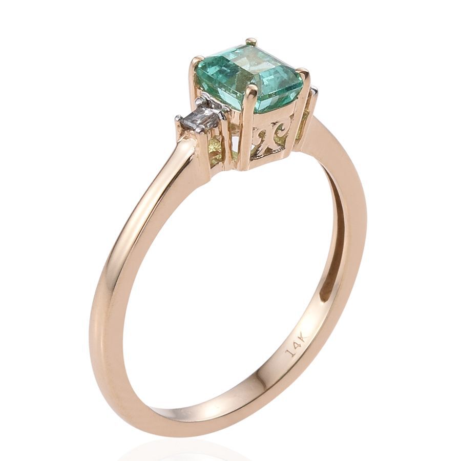 14K Yellow Gold 1 Carat Colombian Emerald Octagon, Diamond Ring.