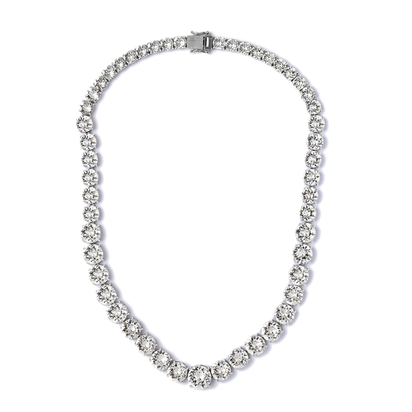 Lustro Stella White Crystal Necklace (Size - 18) in Platinum Overlay Sterling Silver, Silver wt 37.2