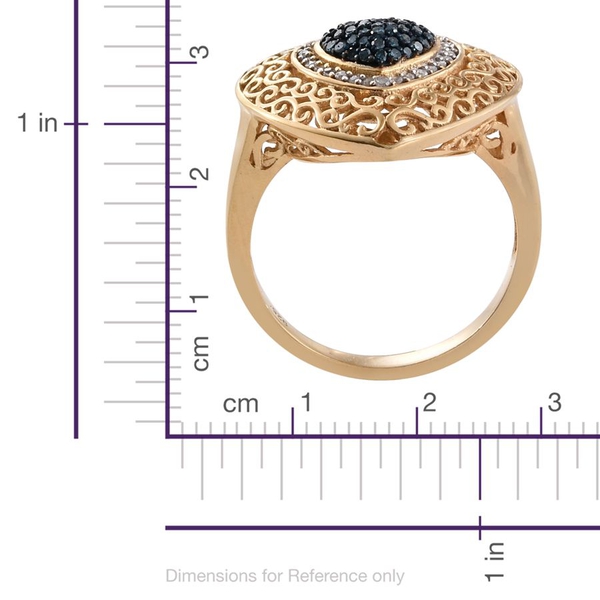 Blue Diamond (Rnd), White Diamond Heart Ring in 14K Gold Overlay Sterling Silver 0.330 Ct.