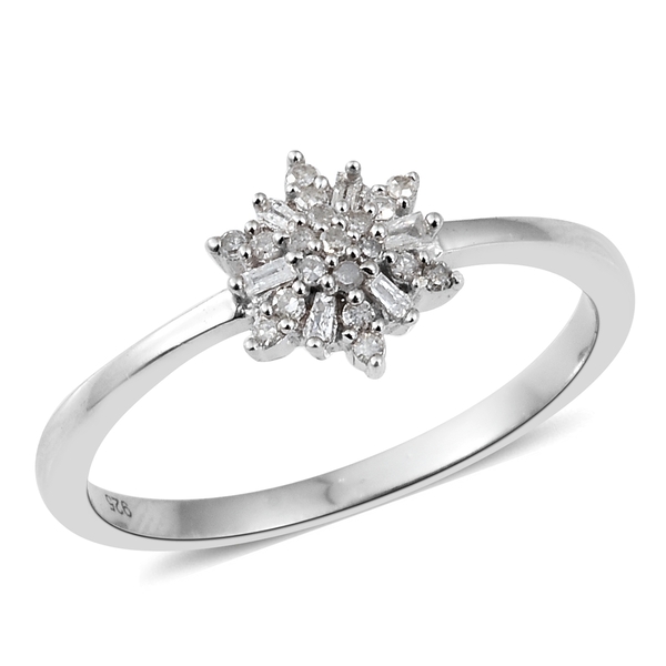 Diamond (Rnd) Floral Ring in Platinum Overlay Sterling Silver 0.150 Ct.