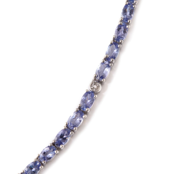 AA Tanzanite (Ovl), Diamond Necklace (Size 18) in Platinum Overlay Sterling Silver 20.600 Ct.