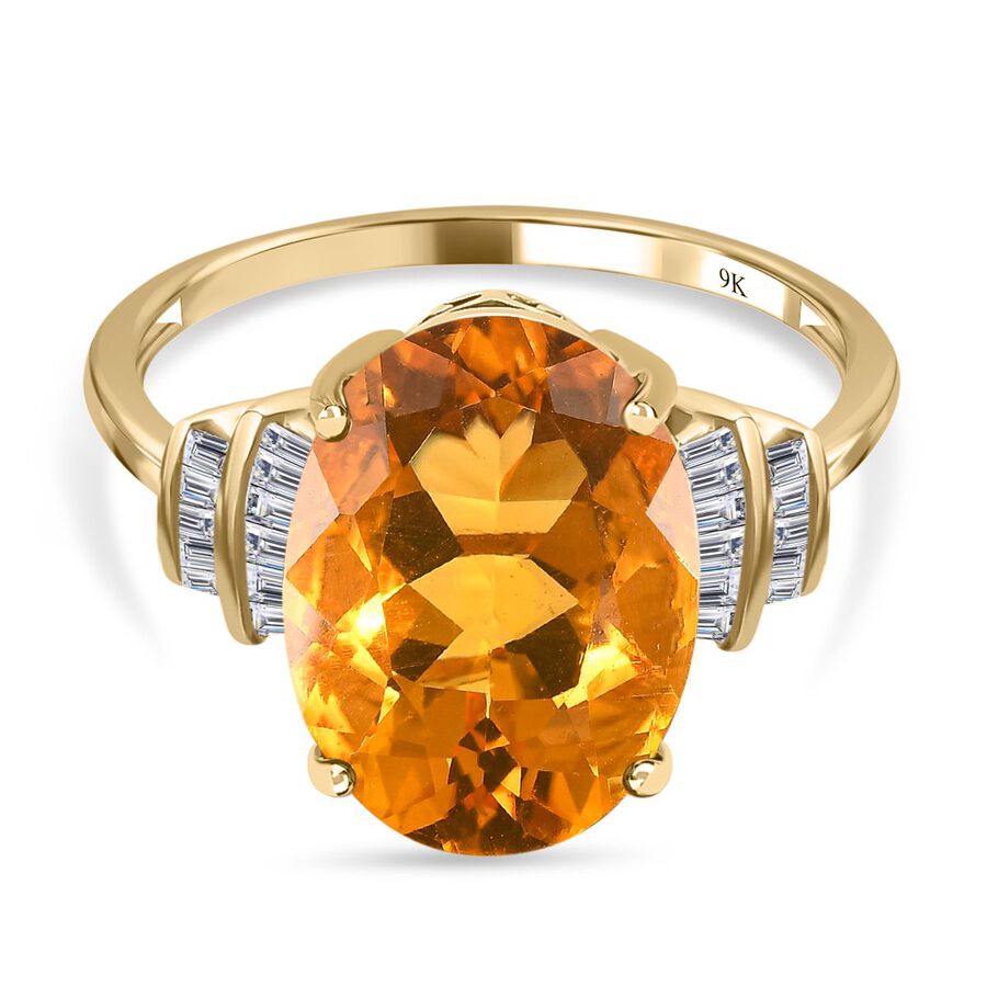 Extremely Rare Size- 9K Yellow Gold QUERETARO Fire Opal (OV 14X10 mm) and Diamond Ring 4.145 Ct.