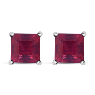 9K White Gold AA African Ruby Stud Earrings (With Push Back) 1.90 Ct.