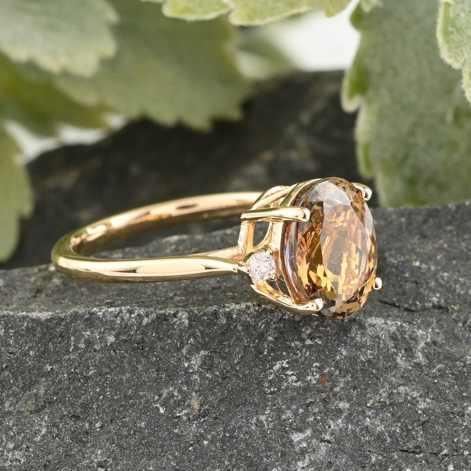 Certified  14K Yellow Gold AAA Natural Golden Tanzanite and I2 GH Diamond Ring