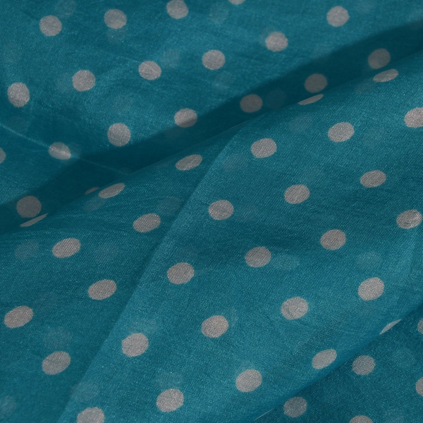 100% Mulberry Silk Blue, White and Navy Colour Handscreen Polka Dots Printed Scarf (Size 175X100 Cm)