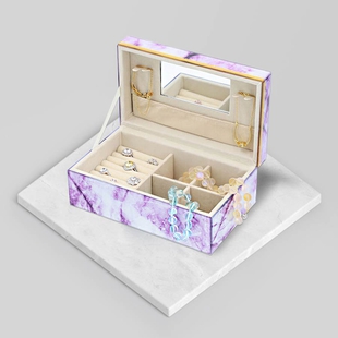 Amethyst Gemstone Jewellery Storage Box with Golden Rim and Inside Mirror (Size 21x13x8.5 cm)