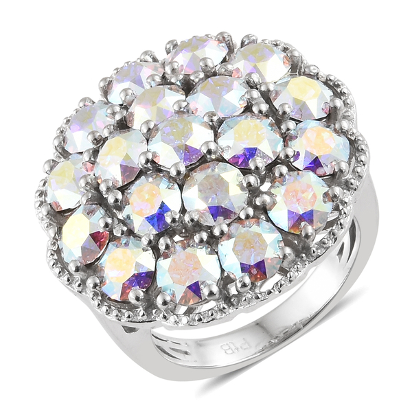 Lustro Stella  - AB Colour Crystal (Rnd) Cluster Ring in Silver Plated